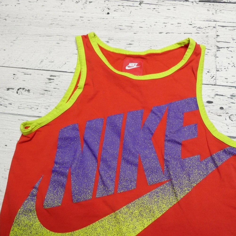 Nike Shirt Womens Large Red Volt Tank‎ Top Swoosh Graphic 100% Cotton Athletic
